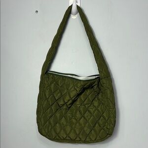 Green Quilted Hobo Bag with Curved Strap